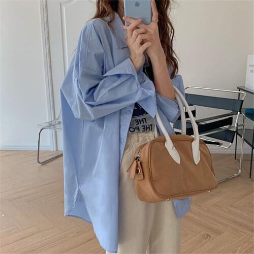 Alien Kitty Solid Lapel Oversize All Match Stylish New Gentle 2021 Hot Minimalist Lady Chic Loose Casual Korean Tops Shirts