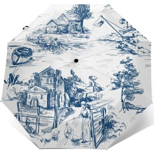 Wind Resistant Folding Automatic Umbrella Women Auto Classic French Town Toile Color Windproof Umbrellas Rain For Men Parasol