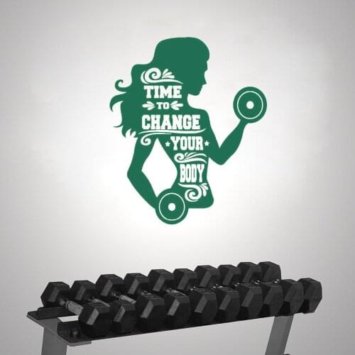 Time To Change Your Body Gym Silhouette Wall Art Gym Sticker for Home And Fitness Gym Decoration Removable A002415