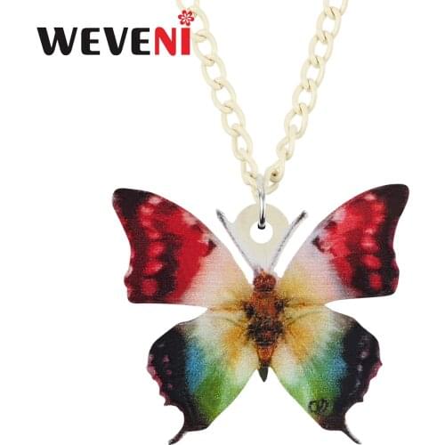 WEVENI Acrylic Floral Swallowtail Necklace Chain Lovely Animal Insect Pendant Jewelry For Women Girls Teen Spring Gift Charms