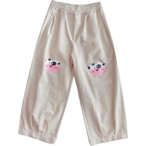 Japanese Streetwear Women Wide Leg Pants Girls Harajuku Trousers Baggy Cute Cow Print Kawaii Bloomers Loose Casual Korean Pants