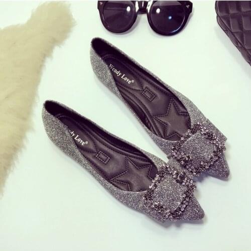 Famous designer glitter cloth flat shoes woman rhinestone buckle nallet flats sexy ladies pointed toe bling loafers size 41 NS78