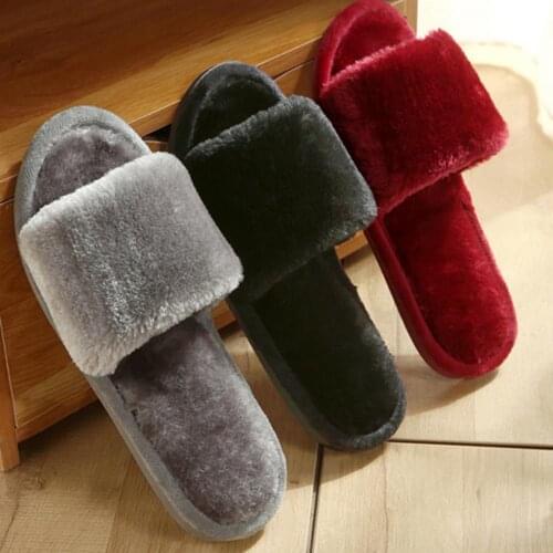 2021 New Autumn Winter Simple Comfortable Pontoufle Women Plush Peep Toe Solid Color Anti Skid Slippers Warm Home Shoes