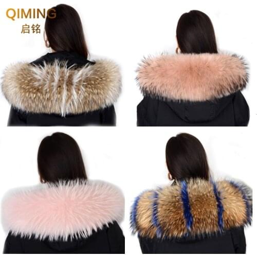 Real Natural Raccoon Fur Collar Winter Womens Coat Hooded Solid Collar Fur Removabl Neck Scarves Scarf Women Luxury scarfs