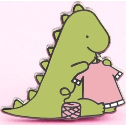Cute Dinosaur Knitting Hard Enamel Pin Fashion Pastel Cartoon Animal Creativity Weaving Talent Medal Brooch Jewelry Unique Gift