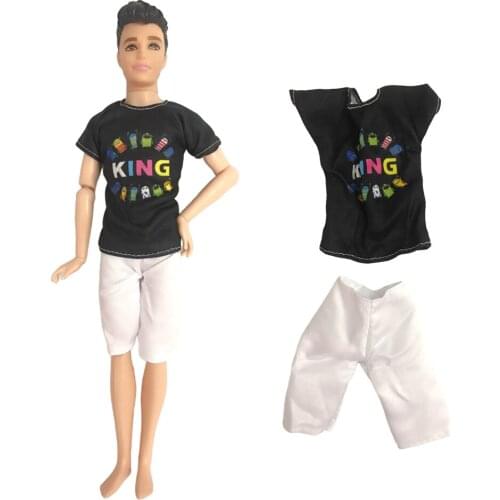 1 Set Summer Casual Shirt Cute Elf Pattern T-shirt + White Shorts For Ken Doll Boy Gift Accessories