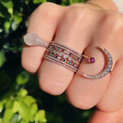 2021 Real 925 Sterling Silver Delicate Crescent Moon Open Adjust Finger Rings With Thin CZ Women Girls Romantic Fashion Jewelry