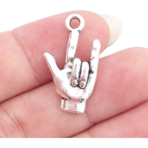 BULK 30pcs Zinc Alloy Tibetan Silver Plated Sign Language I Love You Charms Valentines Day Gift for Couple 12*21mm 1.5g