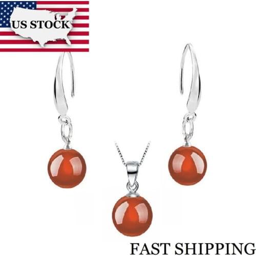 US STOCK Uloveido Round Red Stone Jewelry Set Necklace and Earrings Wedding Anniversary Jewelry Set for Women WHT51