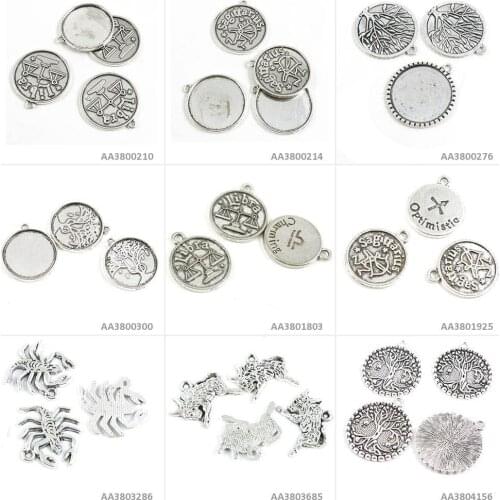 Antique Silver Tone Jewelry Charms Life String Tree Tag Taurus Scorpio Sagittarius Scales Libra Oak Cabochon Blank Pendant Craft