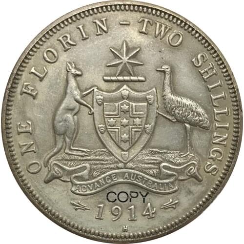 Australia George V 1914 H Year One 1 Florin Two Shillings Cuproickel Plated Silver Copy Coins