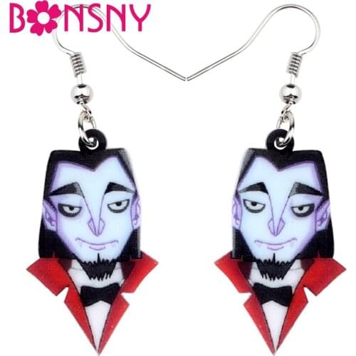 Bonsny Acrylic Halloween Vampire Gentleman Earrings Drop Dangle 2018 Costumes Jewelry For Women Girls Party Charms Accessories