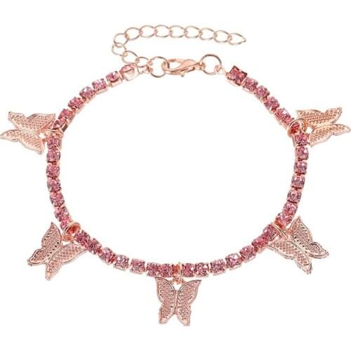 Diamond Small Butterfly Pendant Anklet Butterfly Element Shiny Ankle Bracelet For Women Anklet Beach Foot Chain Bracelet
