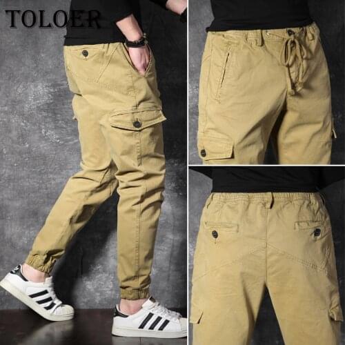 Mens Cargo Pants 2021 Hip Hop Streetwear Jogger Drawstring Elastic Waist Pant Fashion Multi-pocket Cotton All-match Man Trouser