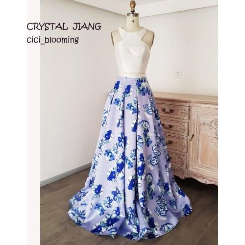 Two Pieces Long Dresses Floral Print Evening Gown