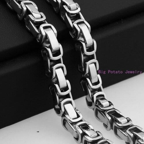 Hot Sell 8mm Wide Silver Color 7-40inch Custom Sizes Byzantine Box Chain 316L Stainless Steel Bracelet/Necklace Men Jewelry