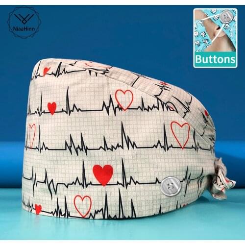 2021 Cartoon Printed Cotton Breathable Female Medical Nurse Cap Pet Hospital Surgeon Cap Dentist Cap Beauty Salon Chef Scrub Cap
