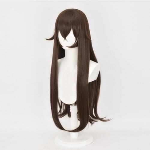 Game Genshin Impact Amber Cosplay Wig Dark Long Hair Dark Brown Costume Headgear Role Play Halloween Party Accessories For Women