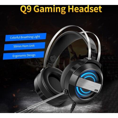 Q9 Gaming Headset Wired Gaming Headset with 360° Noise Reduction Microphone Colorful Breathing Light Headphone 4D surround sound