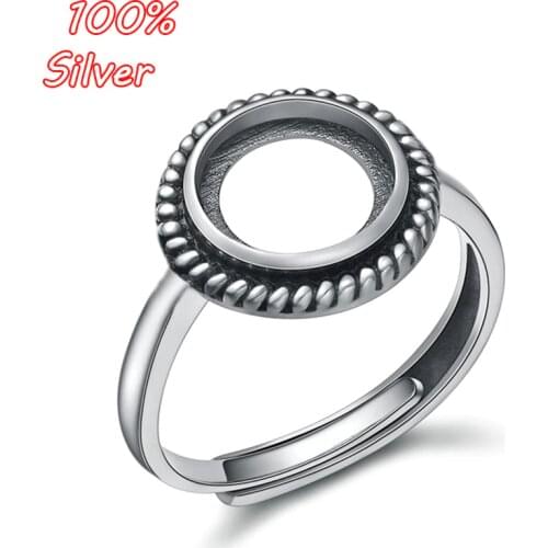 925 Sterling Silver Adjustable Ring Cabochon Blank Bezel Base Fit 6 7 8 9 10 11 12 13MM DIY Jewelry Making Accessories Findings
