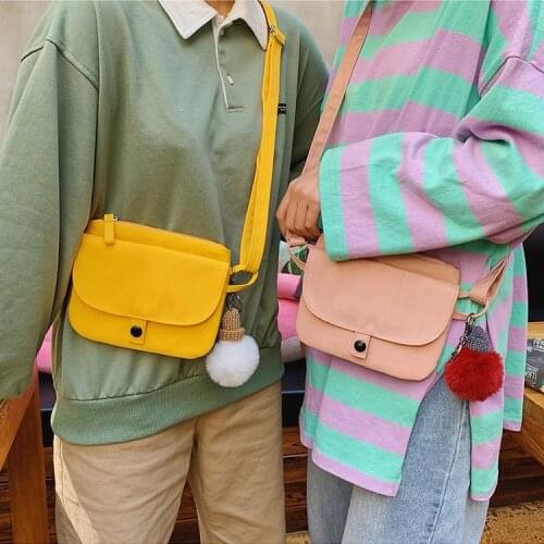 Korean Version Of Super Fire Casual Students Diagonal Shoulder Bag Solid Color Canvas Wild Sister Messenger Bag