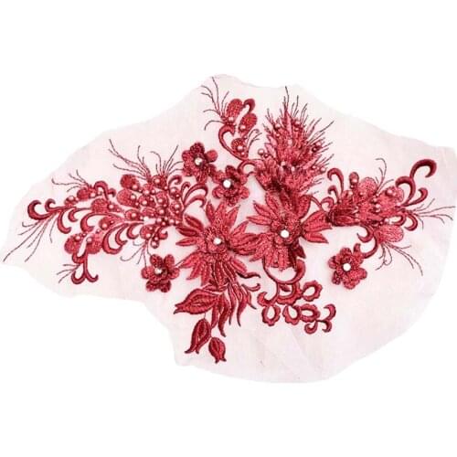 37CM X 25CM Lace Flower 3D Embroidery Lace Diamond Applique Beaded Pearl Tulle DIY Wedding Dress Embroidery Flower Fabrics
