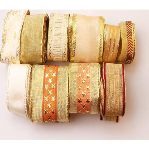 DIY AccessoriesRibbon with wire edge, hard mesh, ribbon, gold and silver ribbon, decorative tree gift box, bowknot wrapping