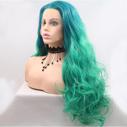 Lolita Animation Green Multicolor Wigs Body Wave Lace Front Synthetic Hair Wigs Pre Plucked Long Cosplay Part Lace Frontal Wigs