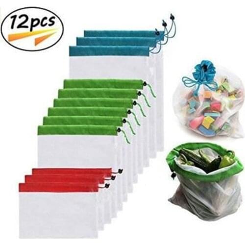 Reusable Produce Bags 12/9/3PCS Fruit Stitching Mesh Bag Nylon Mesh Bags For Fruit Vegetable Grocery Shopping Stitched Mesh Bag