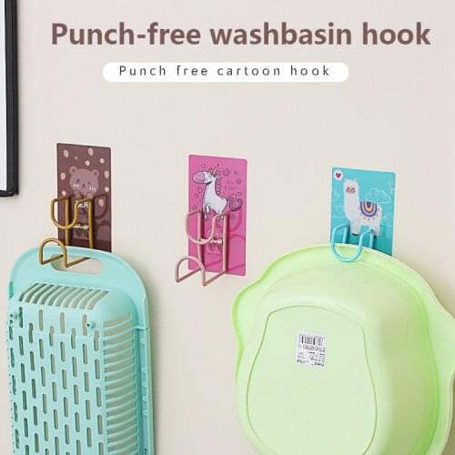Catoon Wall Mounted Strong Adhesive Hook Door Sticky Hanger Holder Stainless Steel Wall Hook Wash Basin Holder Kitchen Bathroom