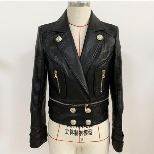 New Fall / Winter 2021 Womens Jacket Detachable Hem Lion Head Buckle Bike High Quality Leather Jacket O51