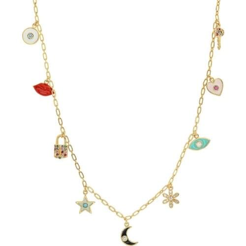 2020 New arrived fashion women jewelry cute lovey charms choker moon star lip heart eye colorful charm necklace