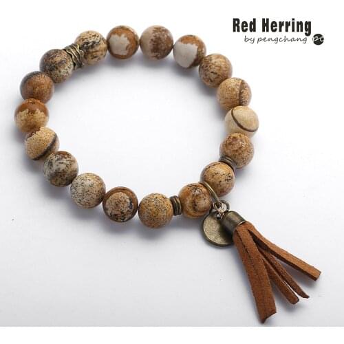 New Design Energy Bracelets Made By 10mm Beautiful Natural Picture Stone Bracelet bangle