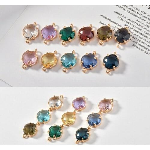 New style 30pcs/lot color glass core geometry square shape copper flaoting locket charms diy jewelry earring accessory