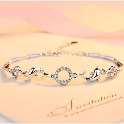 925 Sterling Silver Crystal Dolphin Charm Bracelet &Bangle For Women Fashion Christmas Party Jewelry Accessories sl241