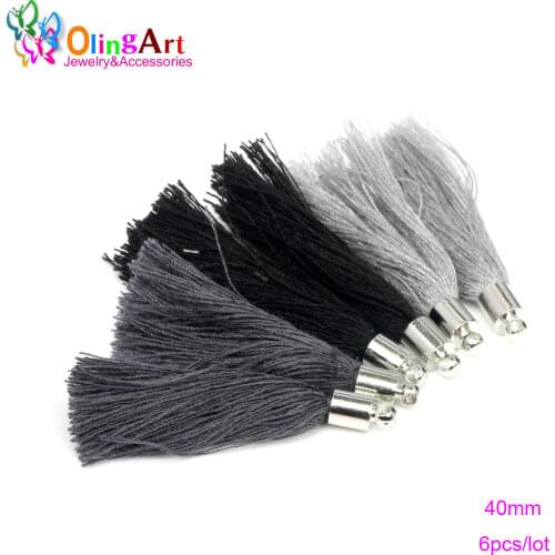 OlingArt 40mm 6Pcs Mix Color Cotton Silk Satin Charms Tassels DIY necklace Earrings Jewelry Making Straps handbag Pendant 2019