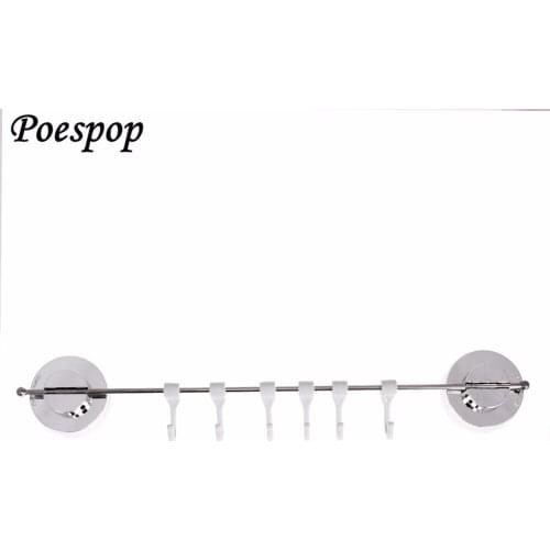 POSEPOP Stainless Steel Door Hanging Rack shelf Towel Bar Holder Bathroom Vacuum Suction Cup Sucker Hanger With 6 Movable Hooks
