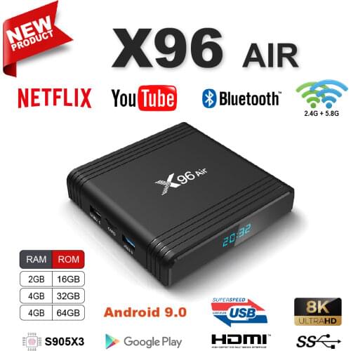 X96 Air Smart TV Box Android 9.0 Amlogic S905X3 8Kx4K 2.4G/5G WIFI BT 4gb 32g/64g HDR Multimedia Player Set Top Box Youtube