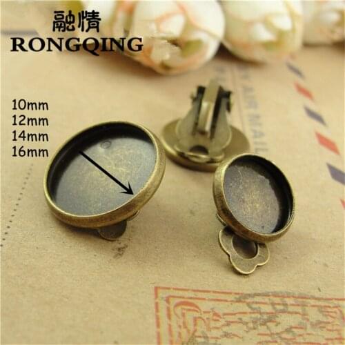 RONGQING 40pcs/lot Handmade Jewelry Accessories Ear Clip Cabochon Base DIY Jewelry Findings 10MM 12MM 14MM 16MM
