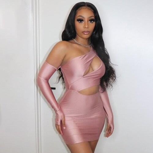 Sexy Lady One Shoulder Cut Out Hot Bodycon Dresses Woman Party Night Sexy Long Sleeve Clubwear Fashion Mini Dress