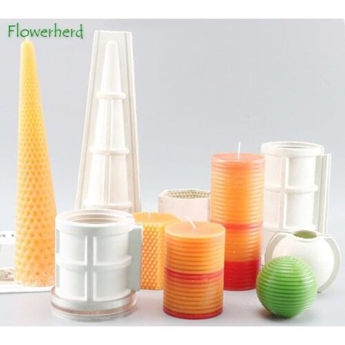 Hexagonal Cylindrical Candle Mold Rubber DIY Handmade Soap Mould Beeswax Honeycomb Candle Molds for Candle Making Supplies