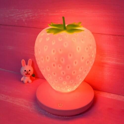 LED Night Light Touch Dimmable Silicone Strawberry Nightlight USB Bedside Lamp Home Kids Night Lamp Gift Decoration Atmosphere
