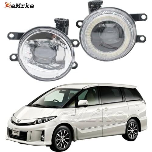 2in1 LED Angel Eye Daytime Running Lights DRL + Cut-Line Lens Fog Lights Lamp for Toyota Estima hybrid Aeras 2012 2013 2014-2016