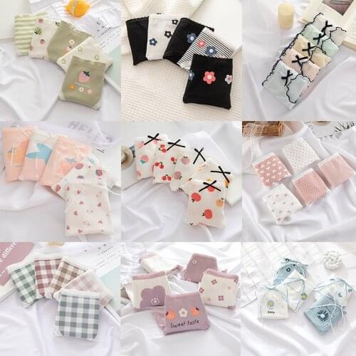 Cotton Womens Panties Seamless Funny Kawaii Cute Fruit Strawberry Soild Underwear Soft Breathable Flamingo Briefs Girl 5 Pcs