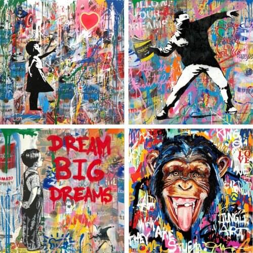 Street Graffiti Banksy Art 5D Diamond Painting Cross Stitch Kit Cuadros Posters Wall Painting Pop Art For Living Room Home Decor