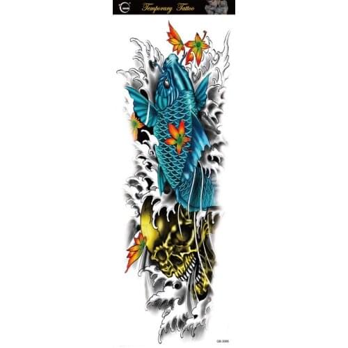Waterproof Tattoos Sticker Full Arm large size carp Koi skull tattoo Water Transfer flash tatoo fake tattoo for men women