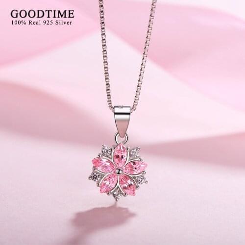 High Quality Crystal Blossoms Cherry Flower Necklaces For Women Genuine 925 Sterling Silver Jewelry Fashion Pendants & Necklaces