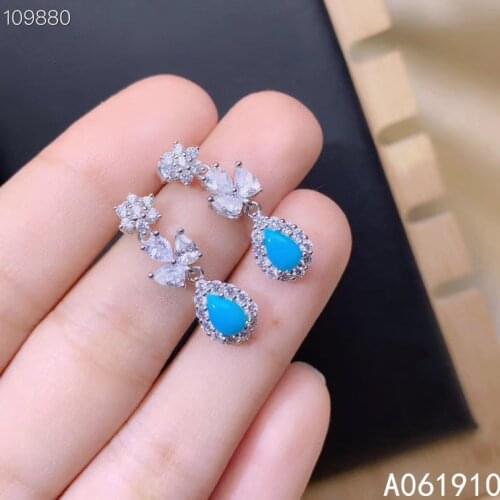 KJJEAXCMY boutique jewelry 925 sterling silver inlaid natural Blue turquoise female earrings support detection fashion
