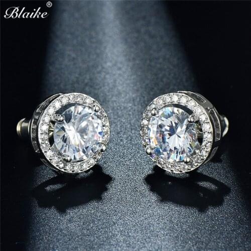 Blaike Boutique 8MM Round Many Color Zircon Stud Earrings For Women White/Rose Gold Filled Wedding Party Jewelry Valentine Gifts