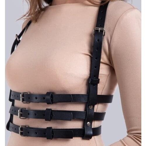 Women Leather Harness Straps Belt Sexy Womens Lingerie Adjustable Body Bondage Bra Belt Goth Harajuku Suspenders 100%Handmade